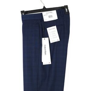Calvin Klein Men's Slim-Fit Stretch Dress Pants Blue/Black Plaid 38x32 NWT